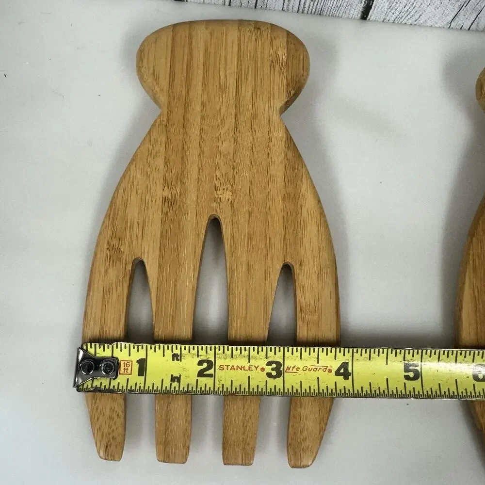 Bamboo Salad Hands Servers Tongs Set of 2 Natural Wood Kitchen Utensil